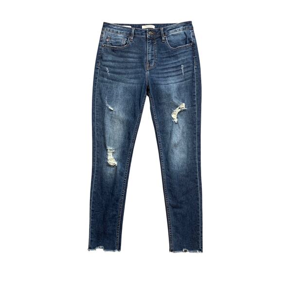 Vigoss Jeans Womens 29 Blue Jagger Skinny Distressed Raw Hem Skinny Stretch - Picture 1 of 10